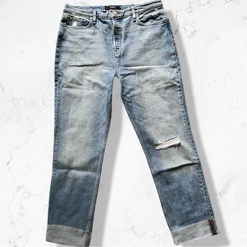 Hudson Landslide Denim Holly High-rise Straight Ankle Mom Jeans 32/12 Button Fly - Picture 2 of 9